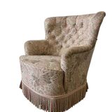 Fauteuil vintage rose clair à fleurs / fauteuil une place avec franges