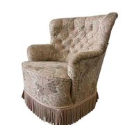 Fauteuil vintage rose clair à fleurs / fauteuil une place avec franges