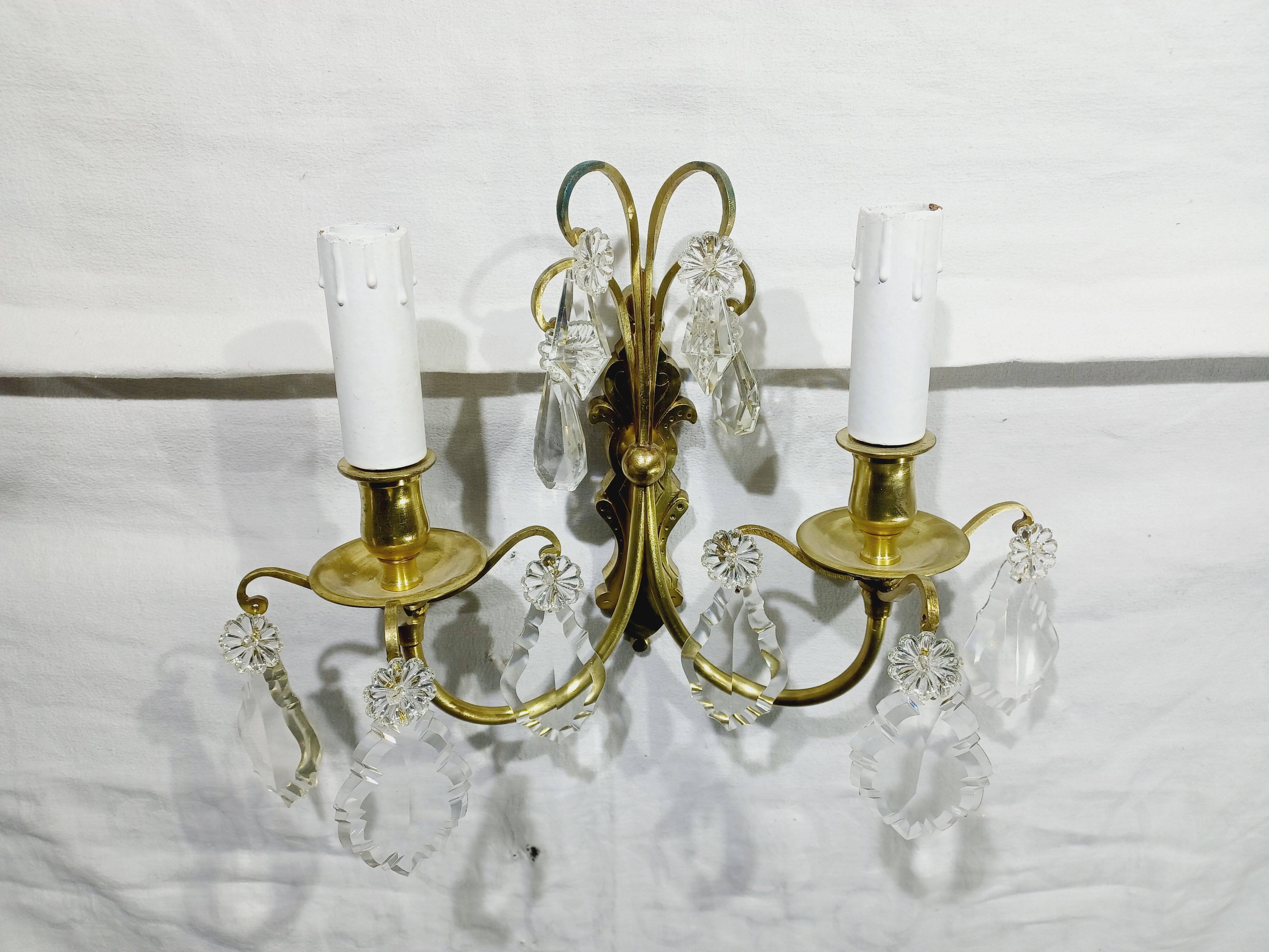 2-light bronze and crystal wall lamp