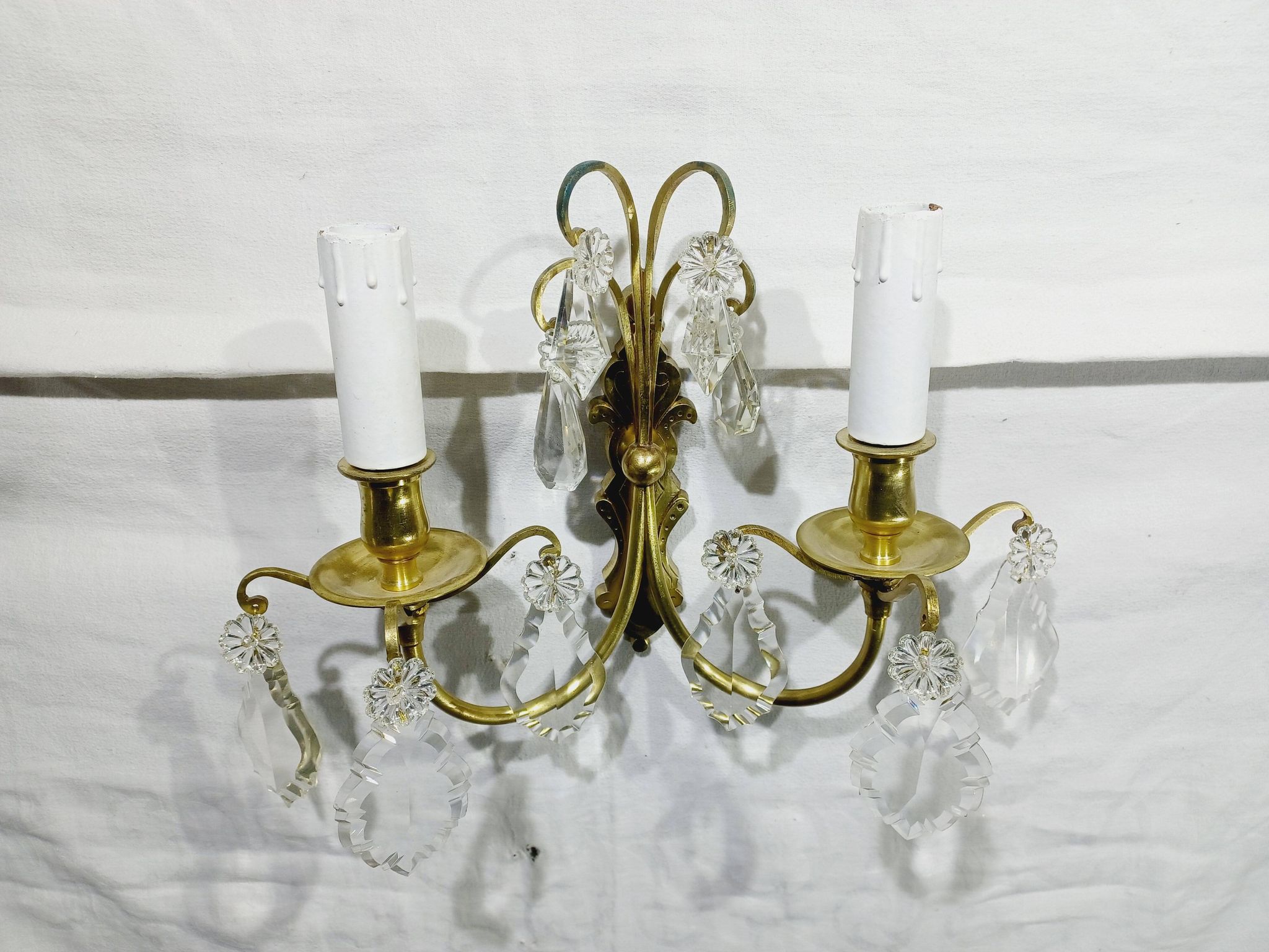 2-light bronze and crystal wall lamp