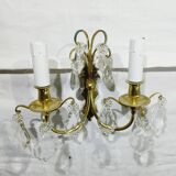 2-light bronze and crystal wall lamp