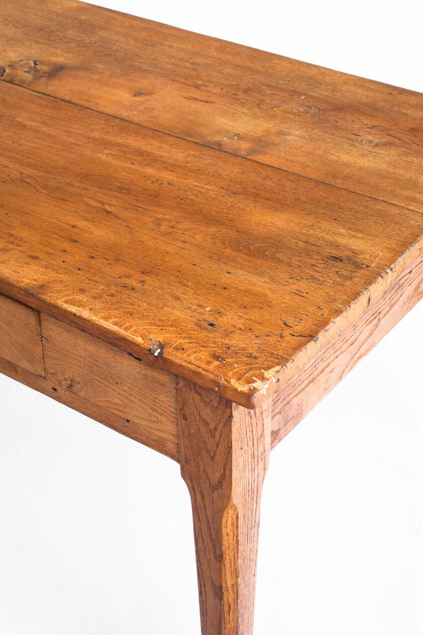 Farmhouse table with two large drawers. Oak wood. France, 1940s-50s