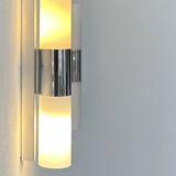 Paire d’appliques vintage, chrome et opaline, France 1970