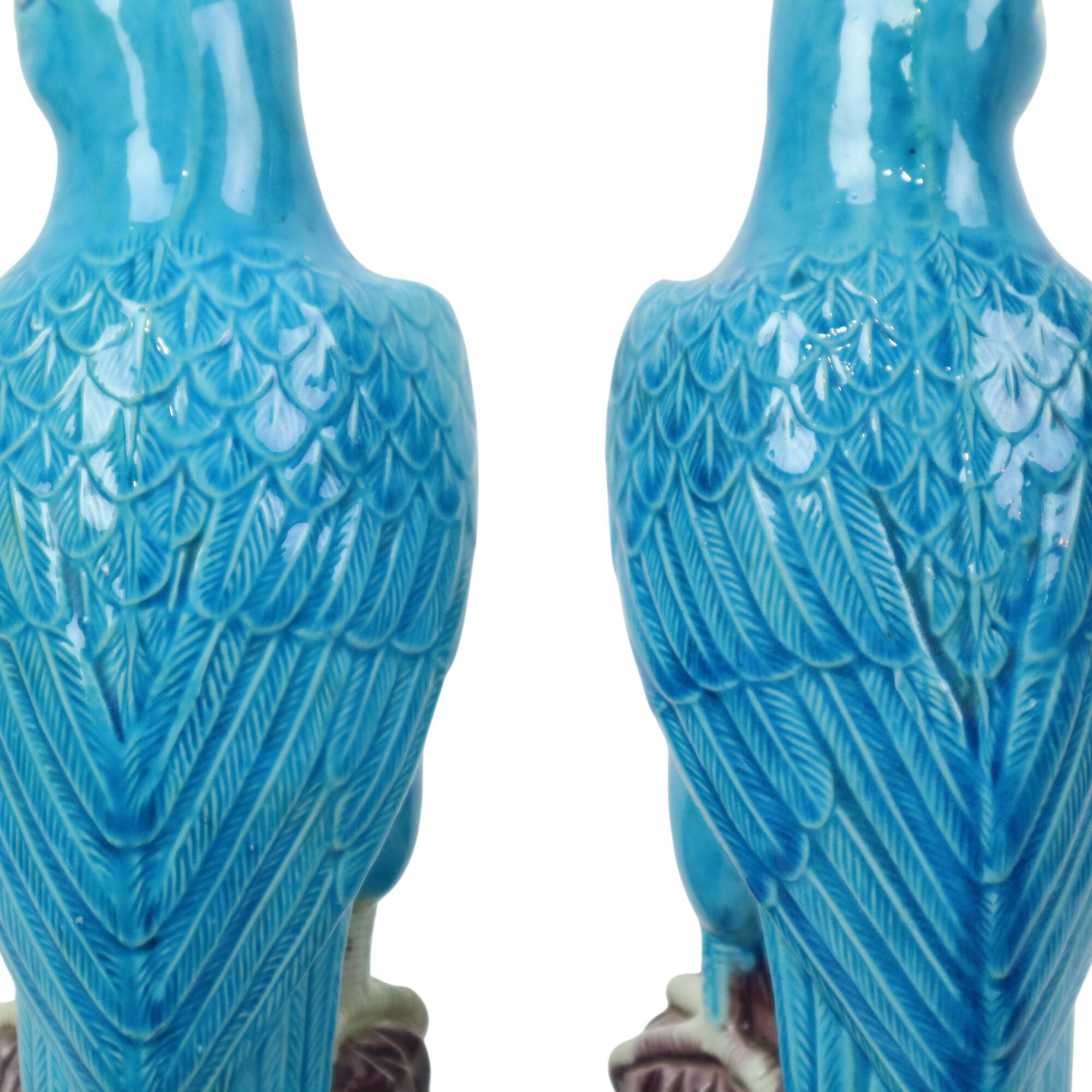 Pair of Turquoise Glazed Parrots Chinese Porcelain 30cm