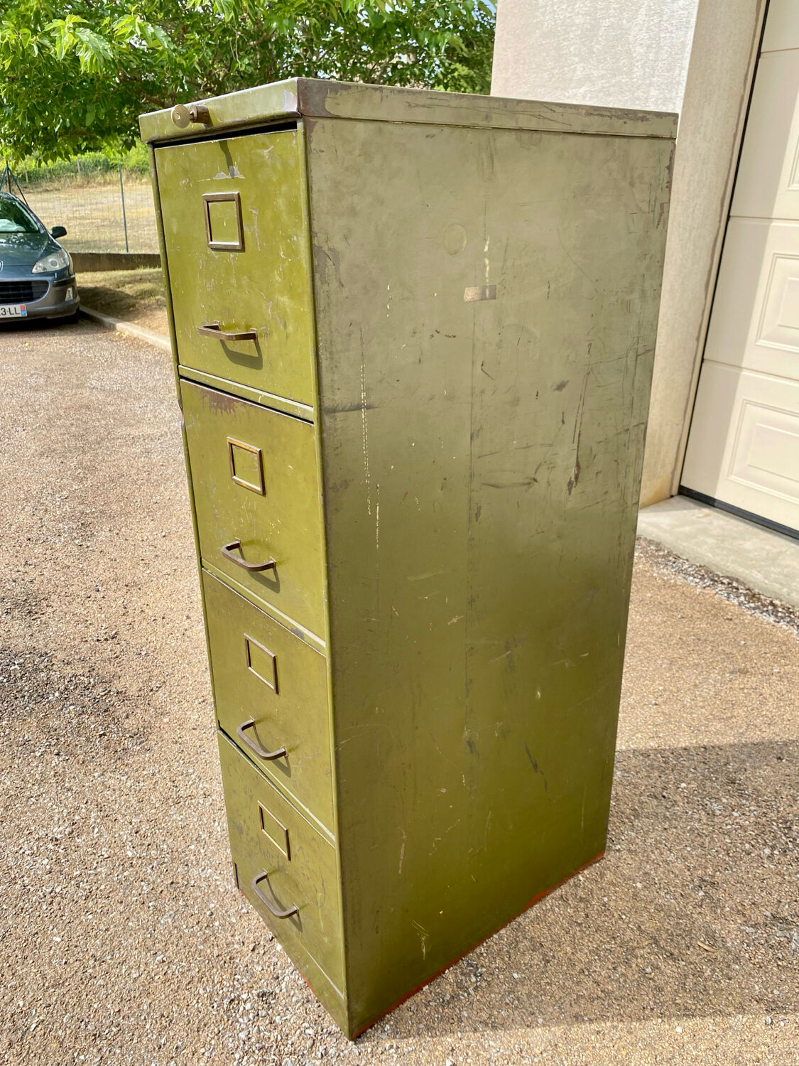 Antique military 4-drawer metal locker, archive, cabinet, filing cabinet