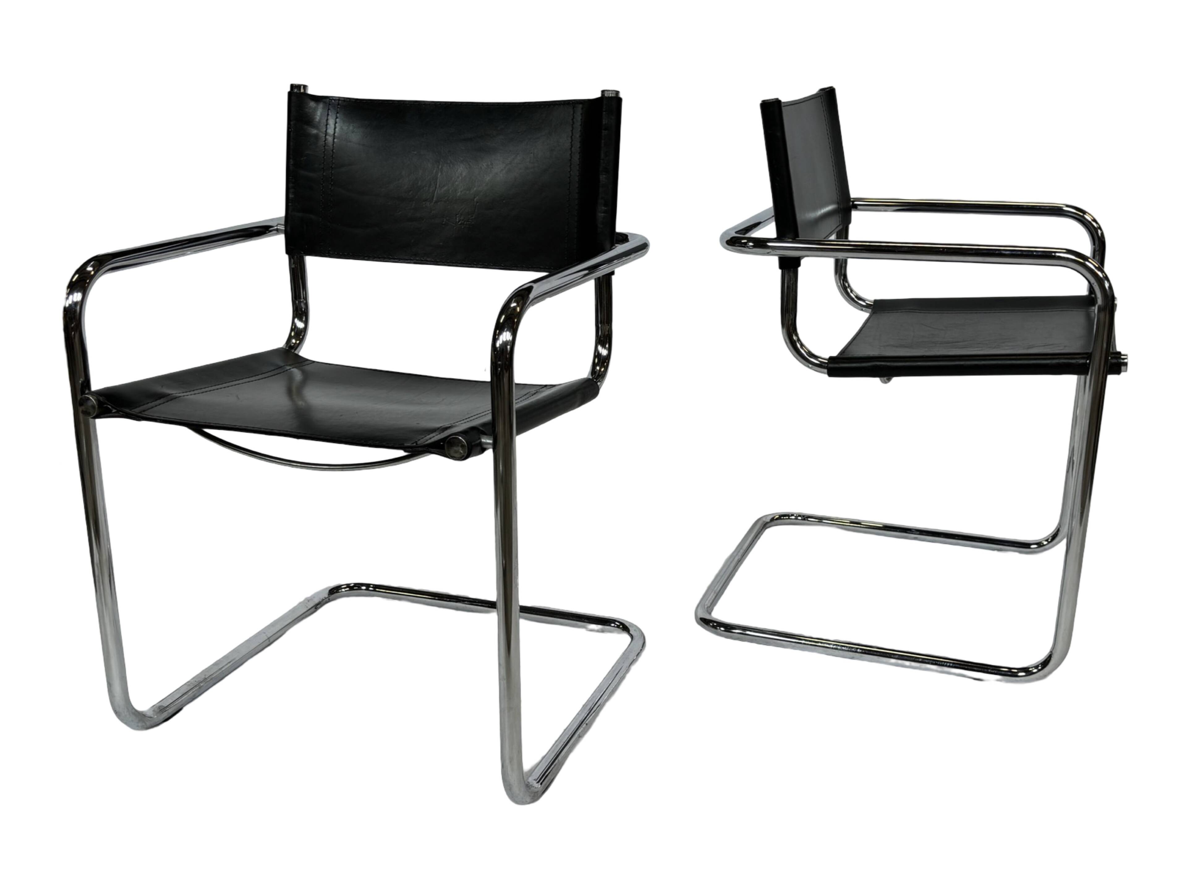 Ensemble vintage de 6 chaises à structure tubulaire Mart Stam design cuir