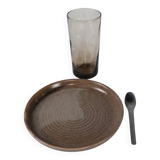 5 brown stoneware dessert plates