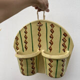 Wall-mounted planter or cutlery drainer in yellow vintage ceramic