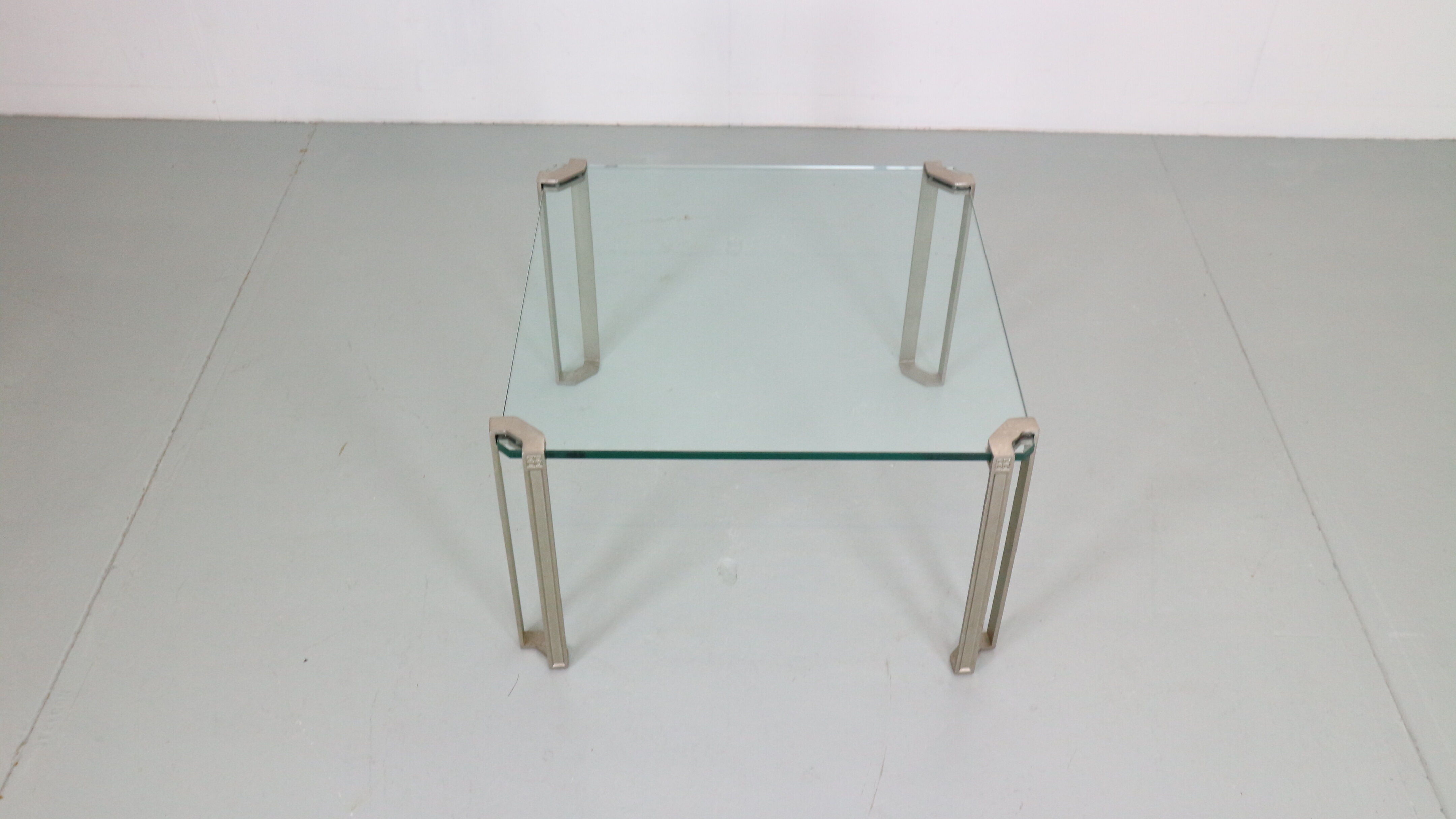 Peter Ghyczy for Ghyzcy Square Glass Coffee Table, 1970's Hollywood Regency