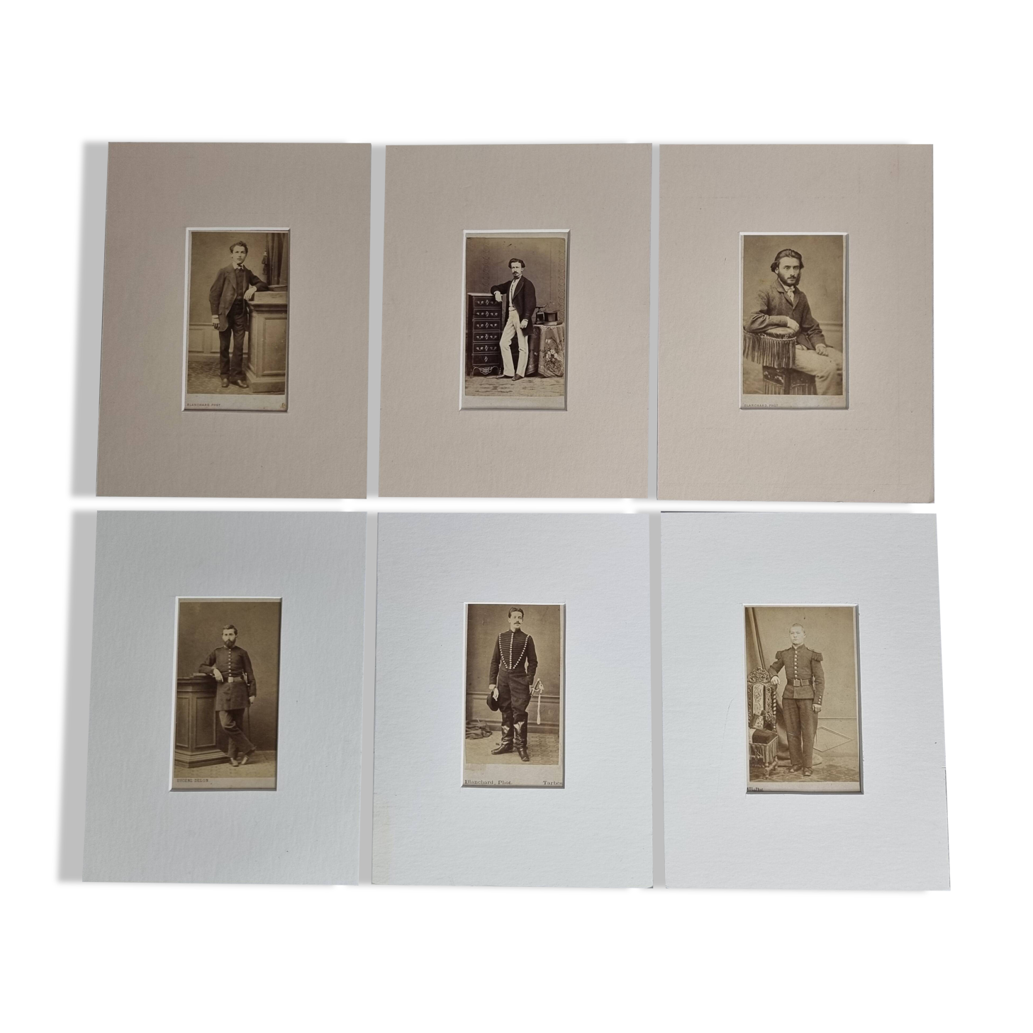 Set of 6 mounted old photographs, 19th century studio portraits