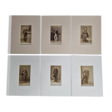 Ensemble de 6 photographies anciennes montées, portraits studio du XIXe siècle