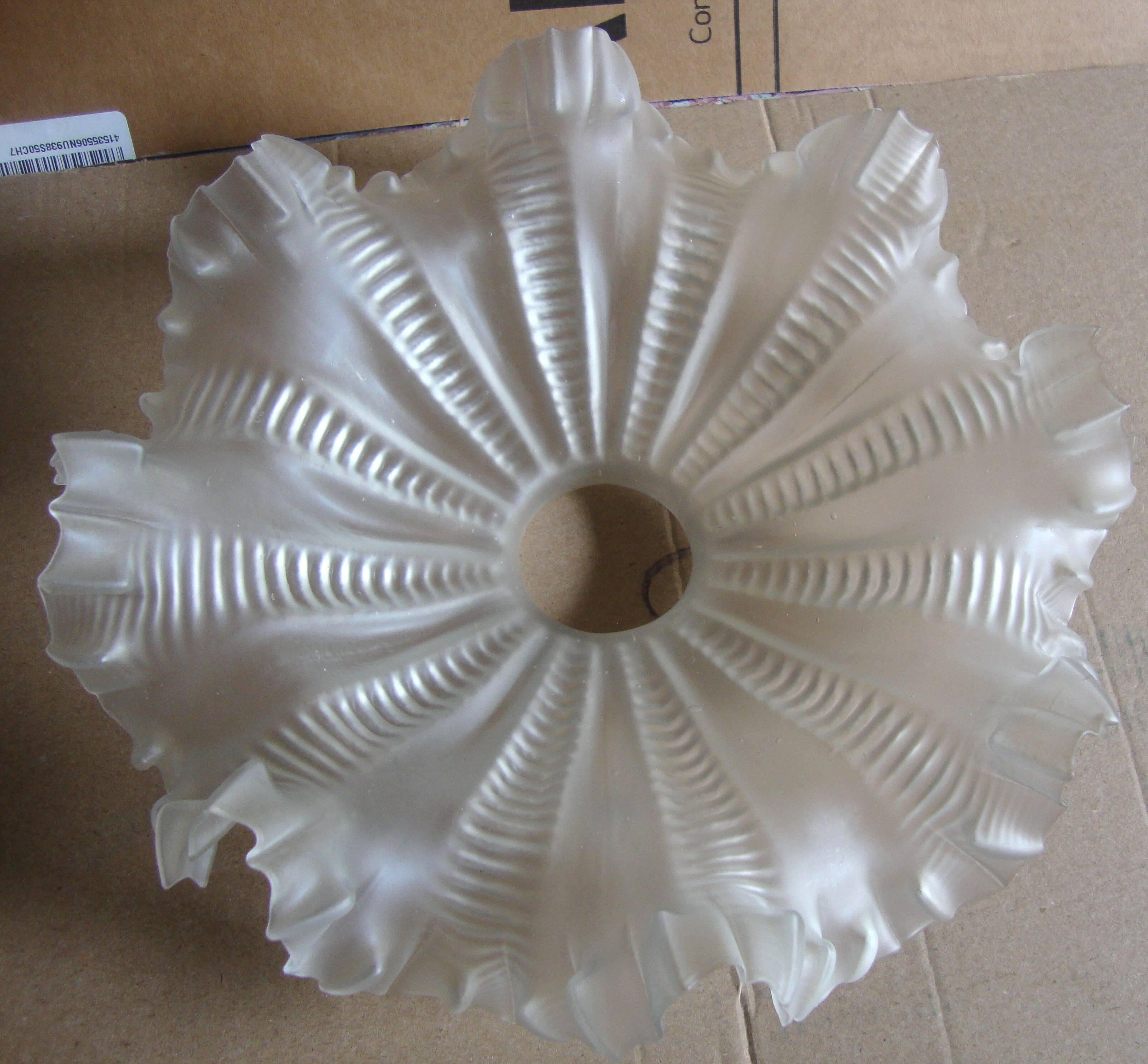 Vintage pleated glass lampshade with claw and socket.