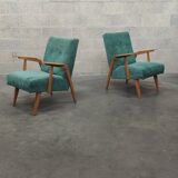 Pair of Czech blue and green armchairs 1960