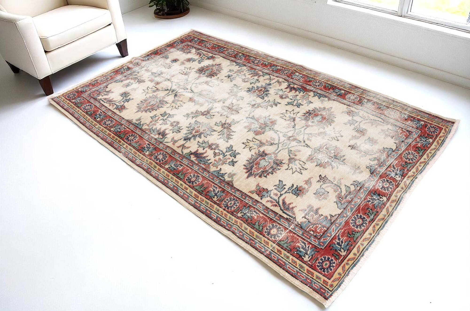 Multicolour Oushak Vintage Turkish Rug-sku-v722