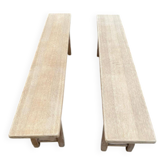 2 bancs de ferme rénovés en chêne du 19ème 180cm