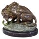 Antique Cold-Painted Bronze Lion Fighting a Snake, After Antoine-Louis Barye