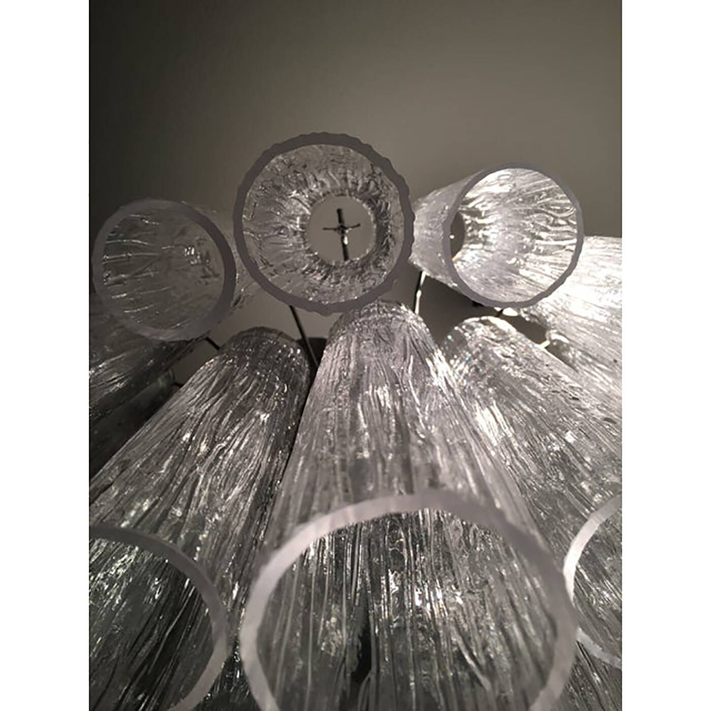 Murano Glass Sputnik Chandelier With "Corteccia" Tubes Italian Glass