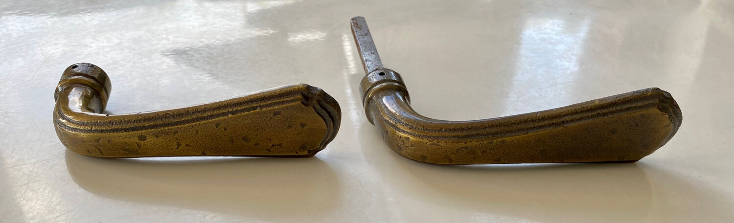 Brass door handles and plates