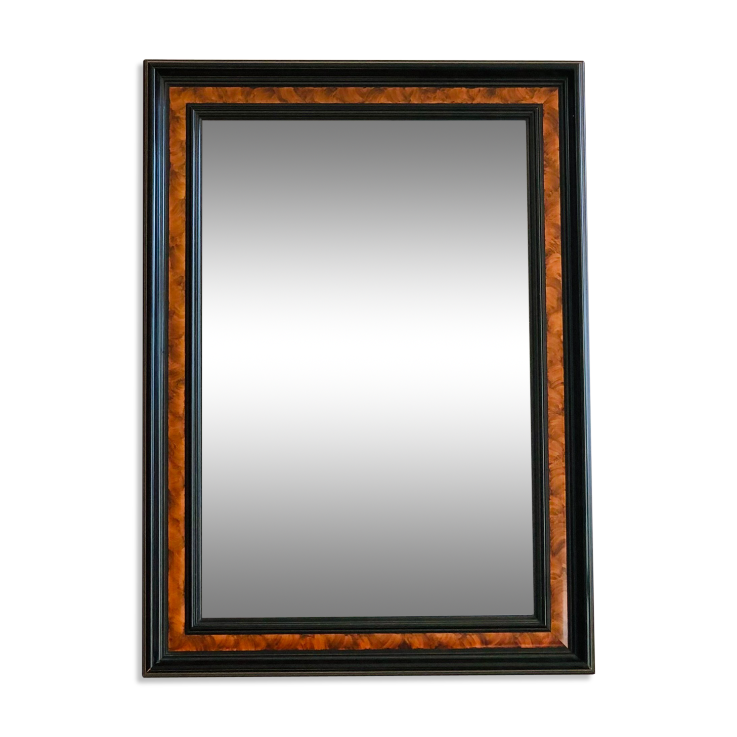 Old wall mirror 72 x 52 cm in black wood and faux mahogany
