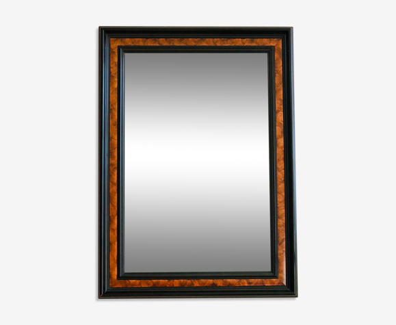 Old wall mirror 72 x 52 cm in black wood and faux mahogany
