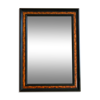 Old wall mirror 72 x 52 cm in black wood and faux mahogany