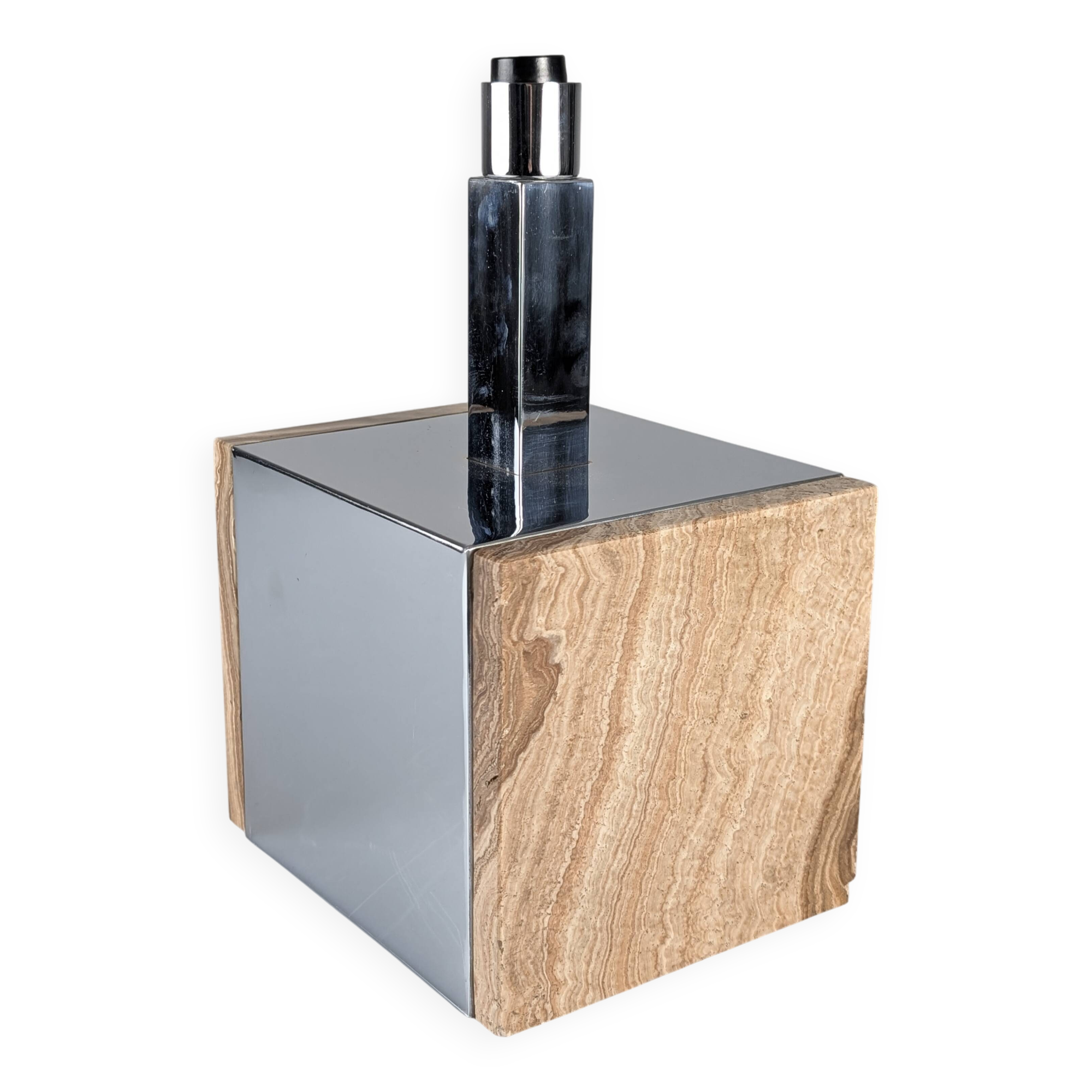 Travertine Marble and Chrome Table Lamp, 1960s