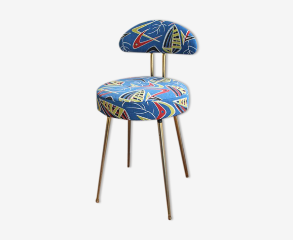 Chaise pelfran restaurée dans un tissu des années 50