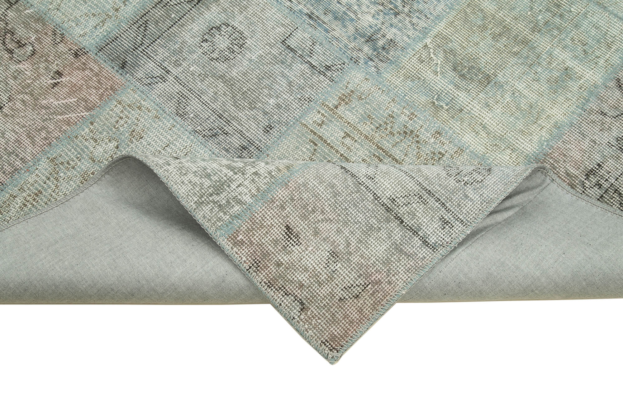 Hand-Knotted Anatolian Contemporary 170 cm x 240 cm Blue Patchwork Rug