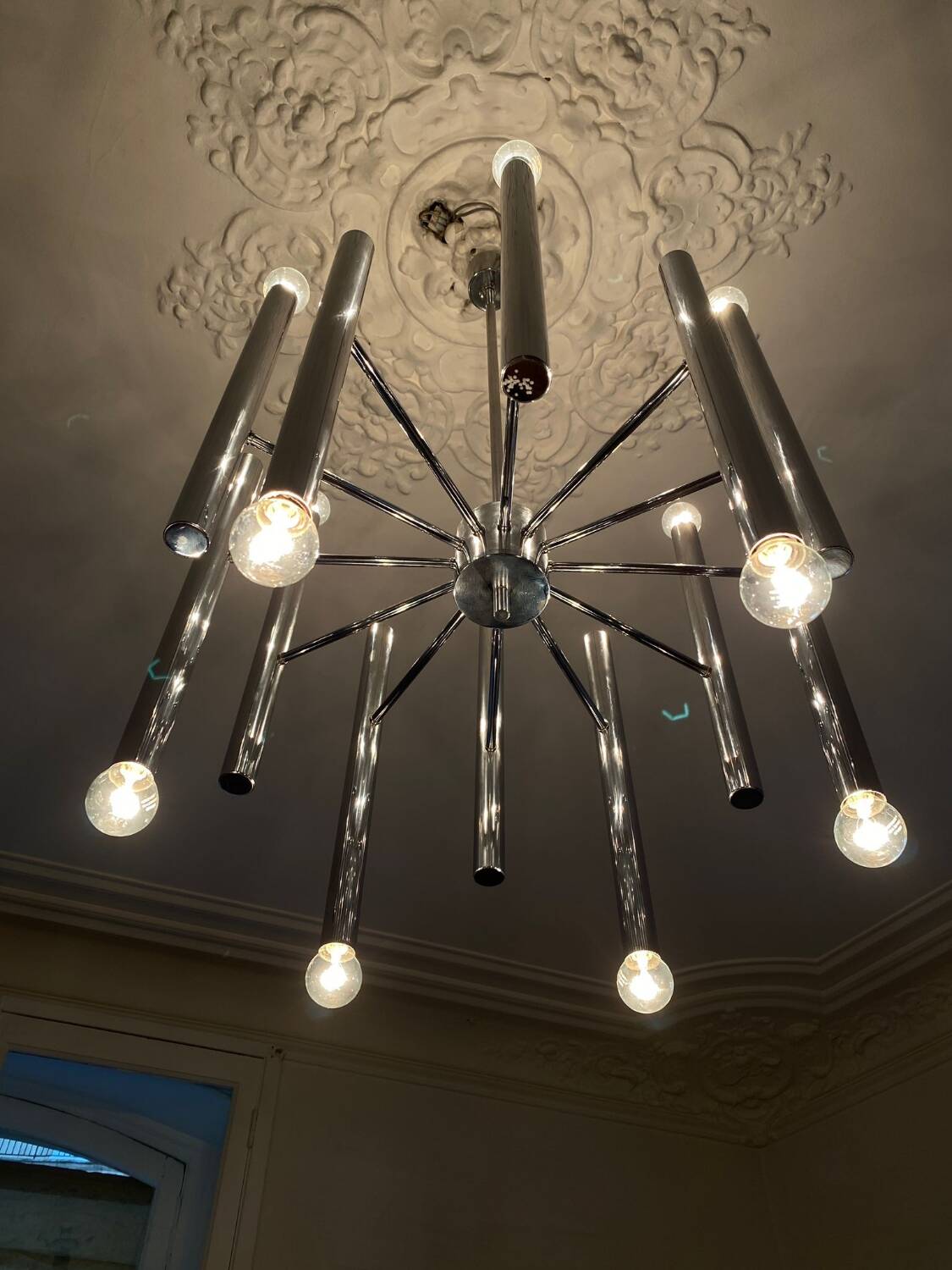 Very large vintage 12-light chandelier by Sciolari - 1970s (Space Age)