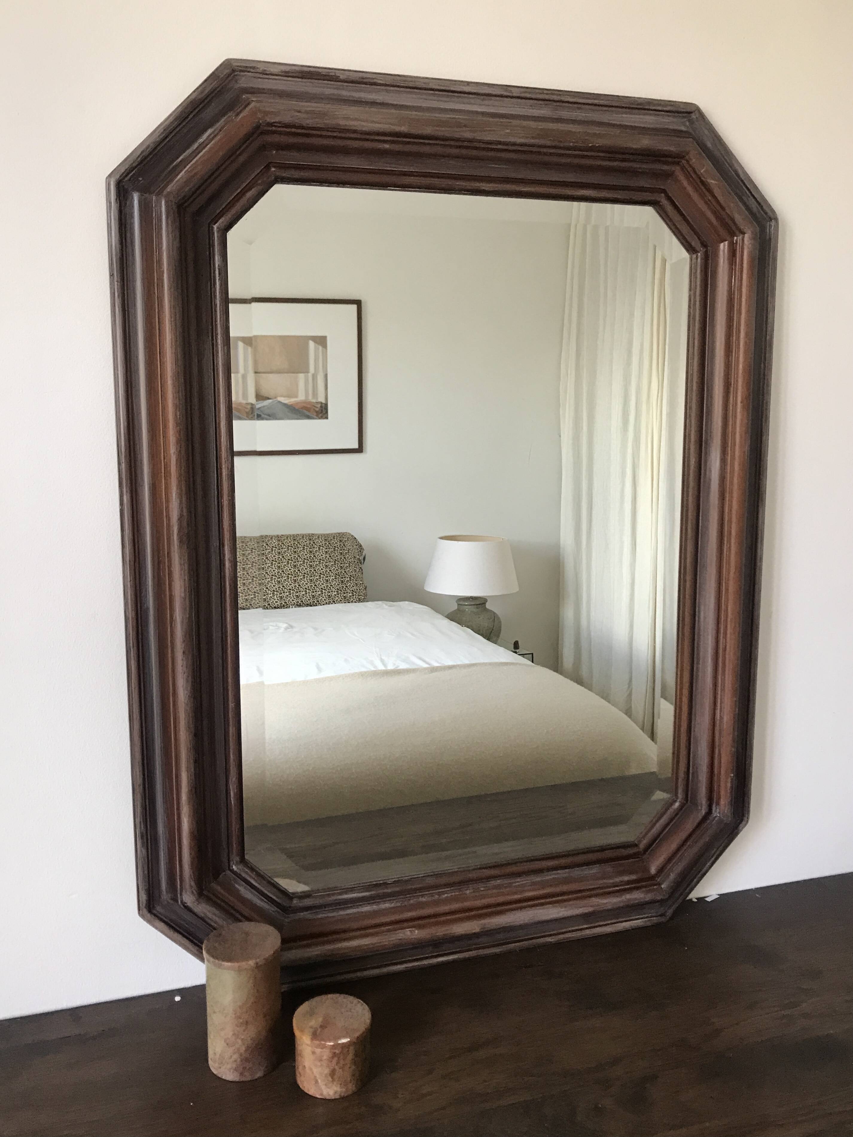 Beveled mirror with molded wooden frame - 87x67 cm