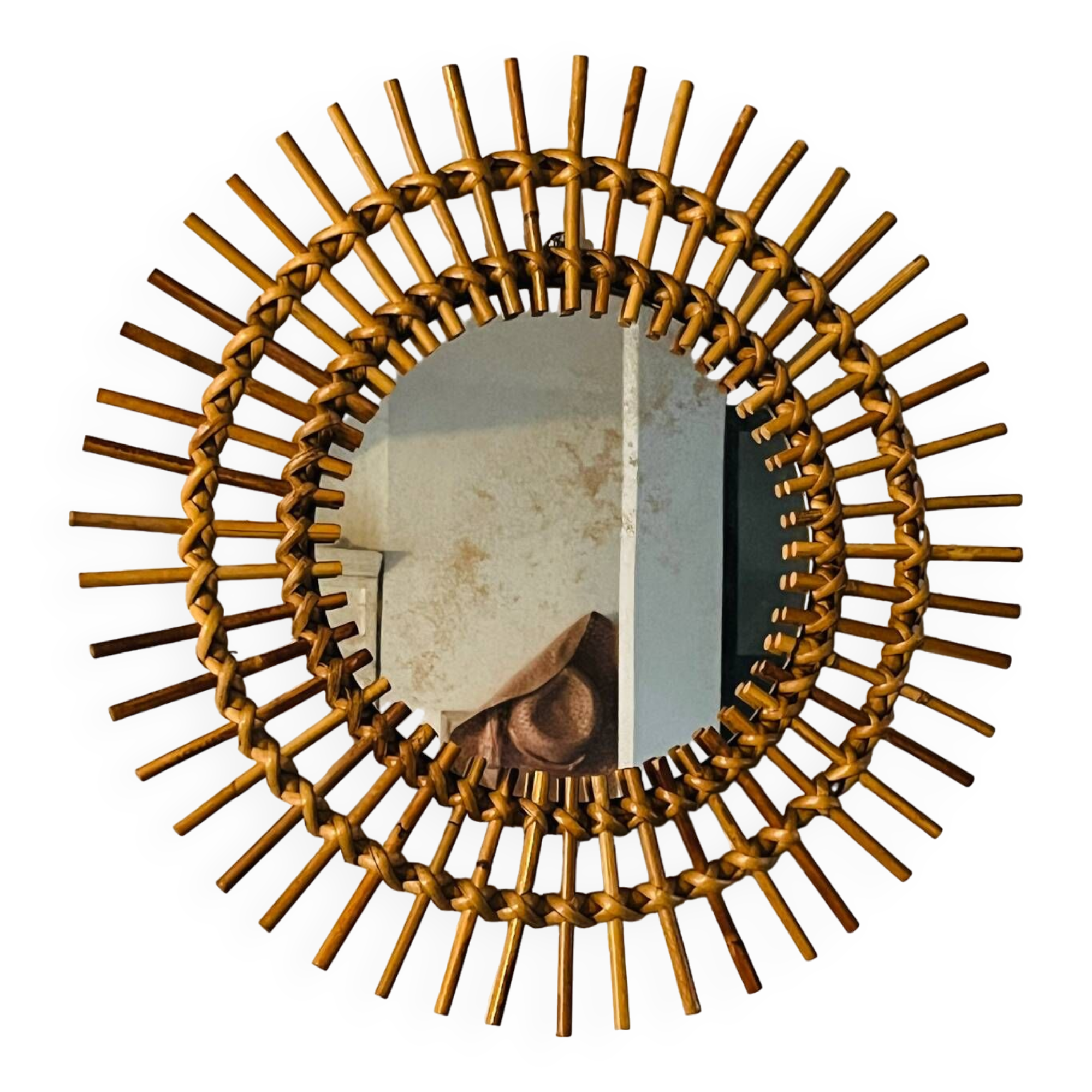 Authentic rattan sun mirror 60s