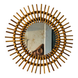 Miroir soleil en rotin authentique 60s