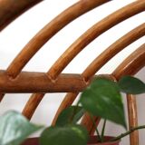 Woven rattan and bent bamboo arched bookcase display high wall cabinet.