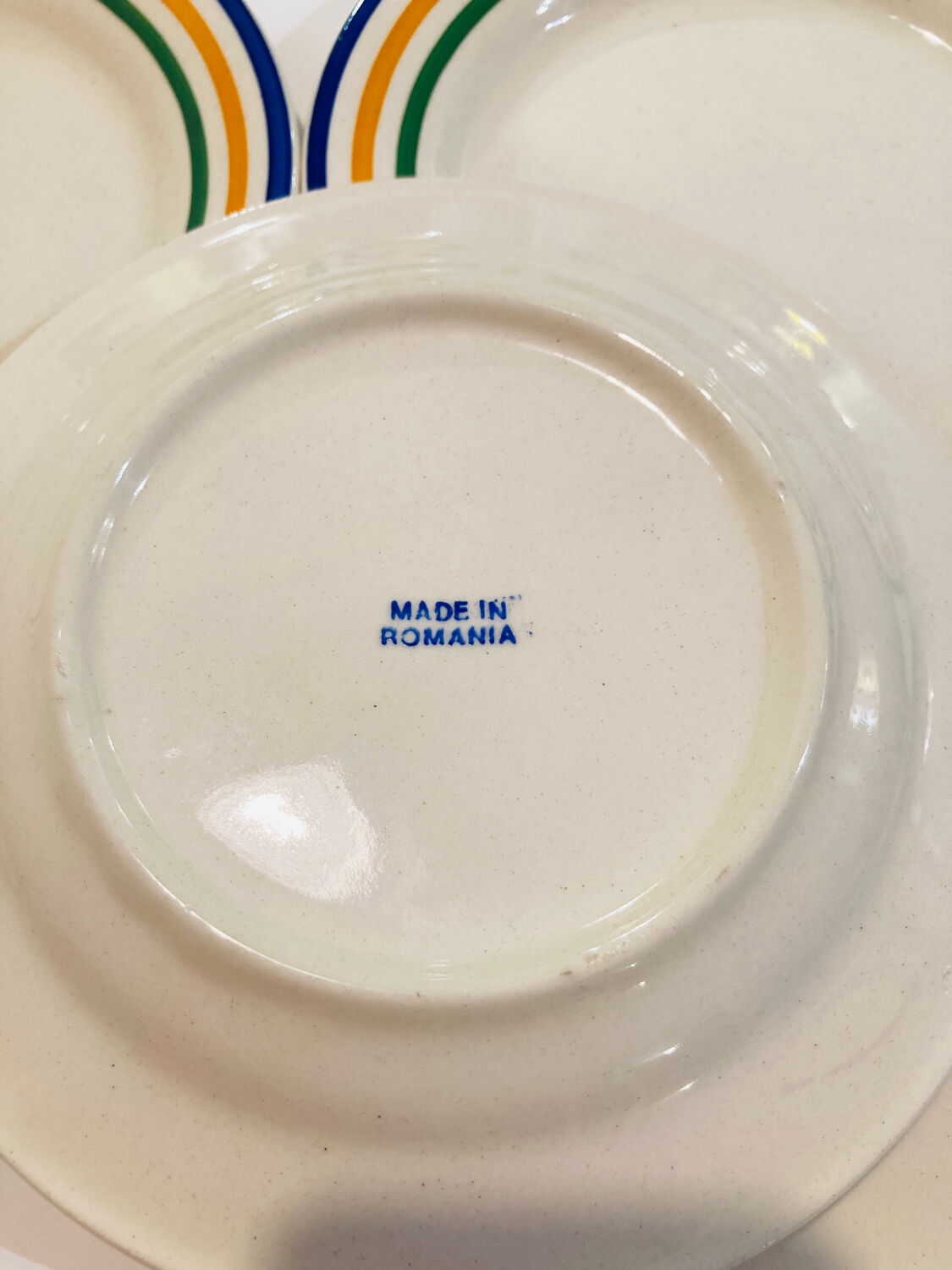 4 striped earthenware plates made in Romania