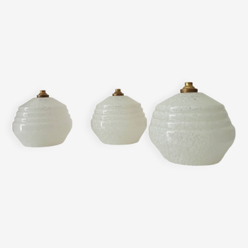 Set of 3 art deco glass suspension globes from Clichy 1950s