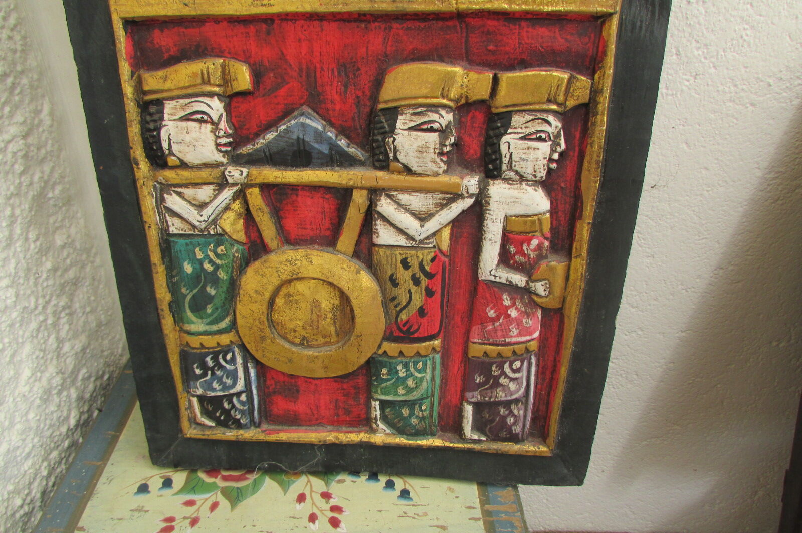 Wall decoration, Hindu polychrome wooden fresco