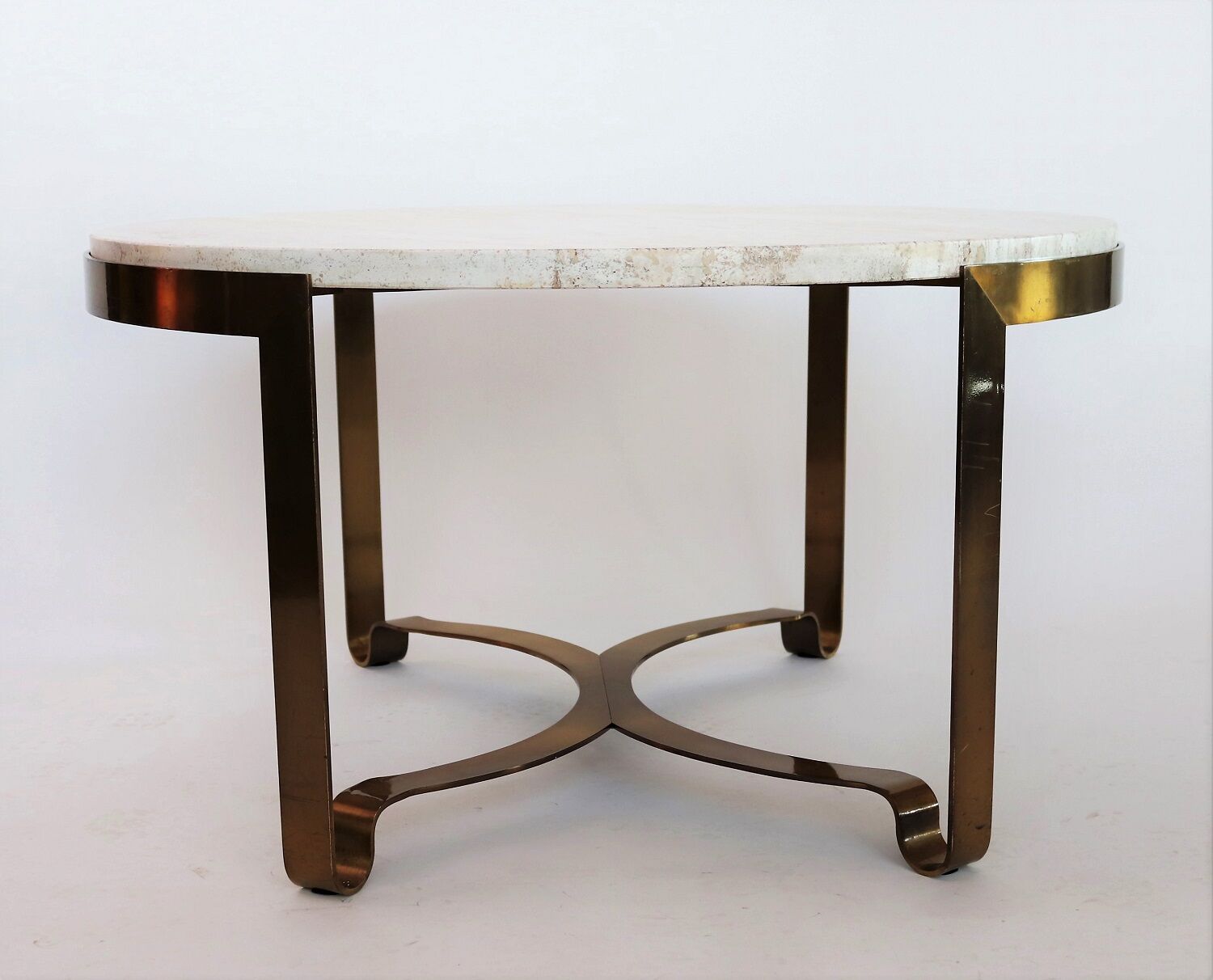 Italian mid-century brass and travertine marble coffee table, 1970