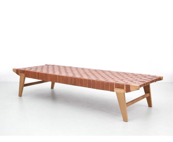 Teak and leather bench or day bed