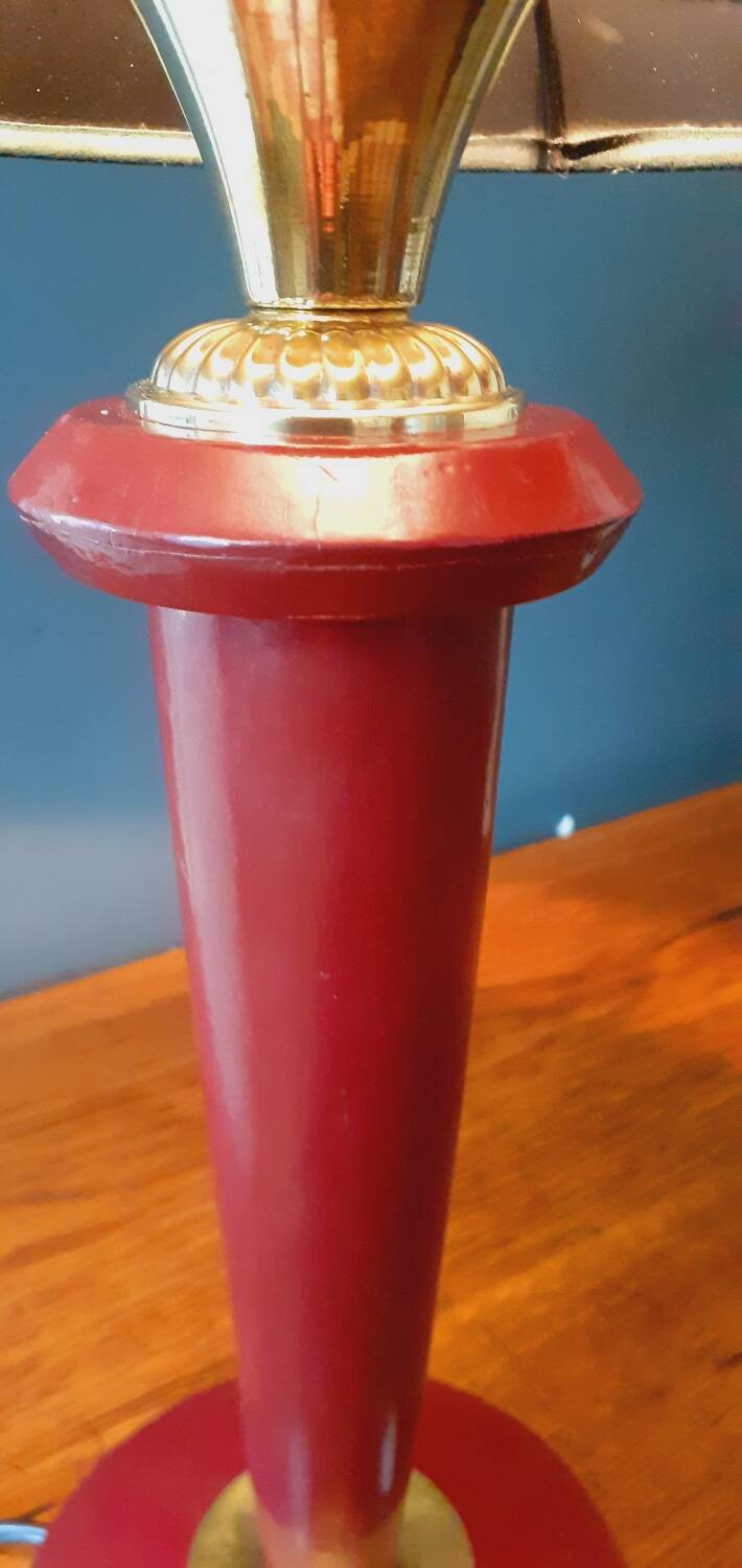 Lamp from the 40s/50s by Maison Lancel, covered in Bordeaux leather