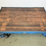 Grand chariot table basse industrielle bleue, 1960