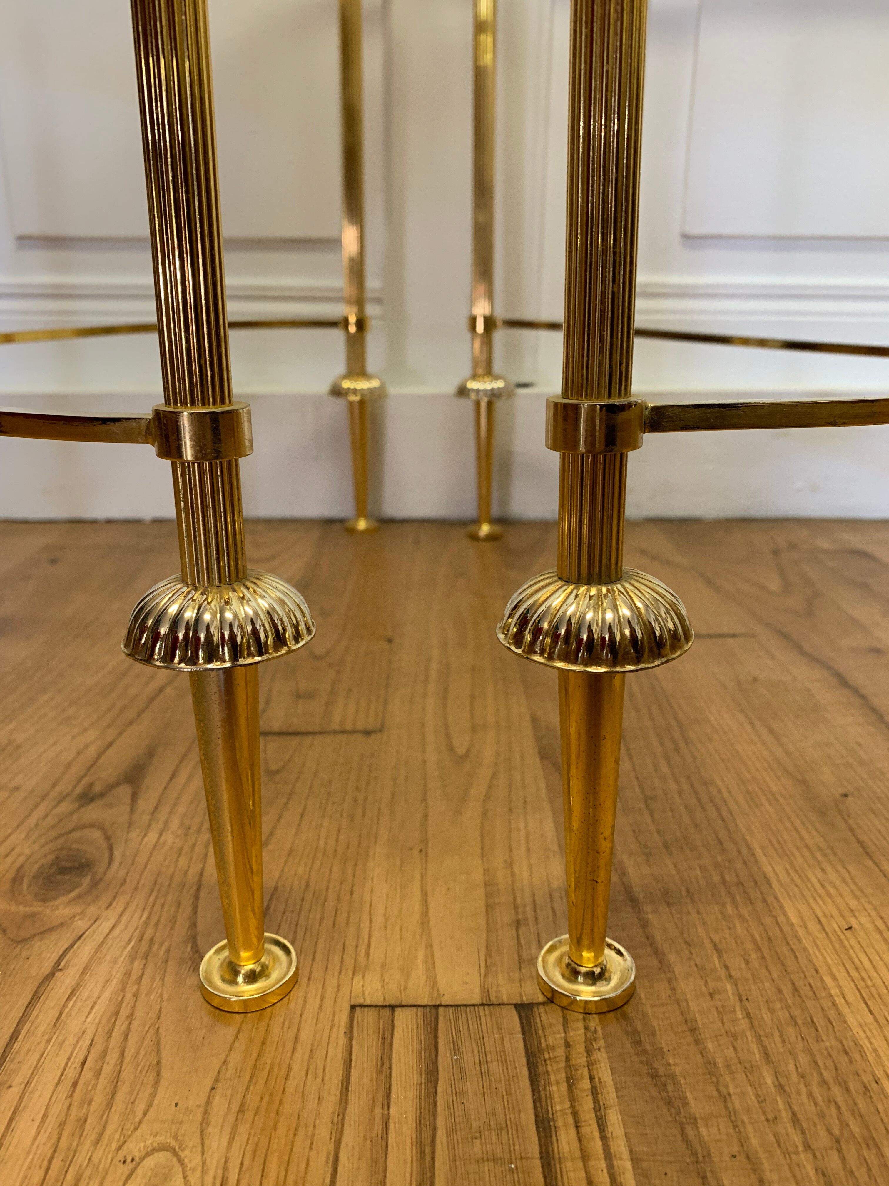Tripartite brass and glass coffee table