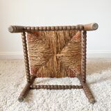 Vintage corner chair in turned oak and straw