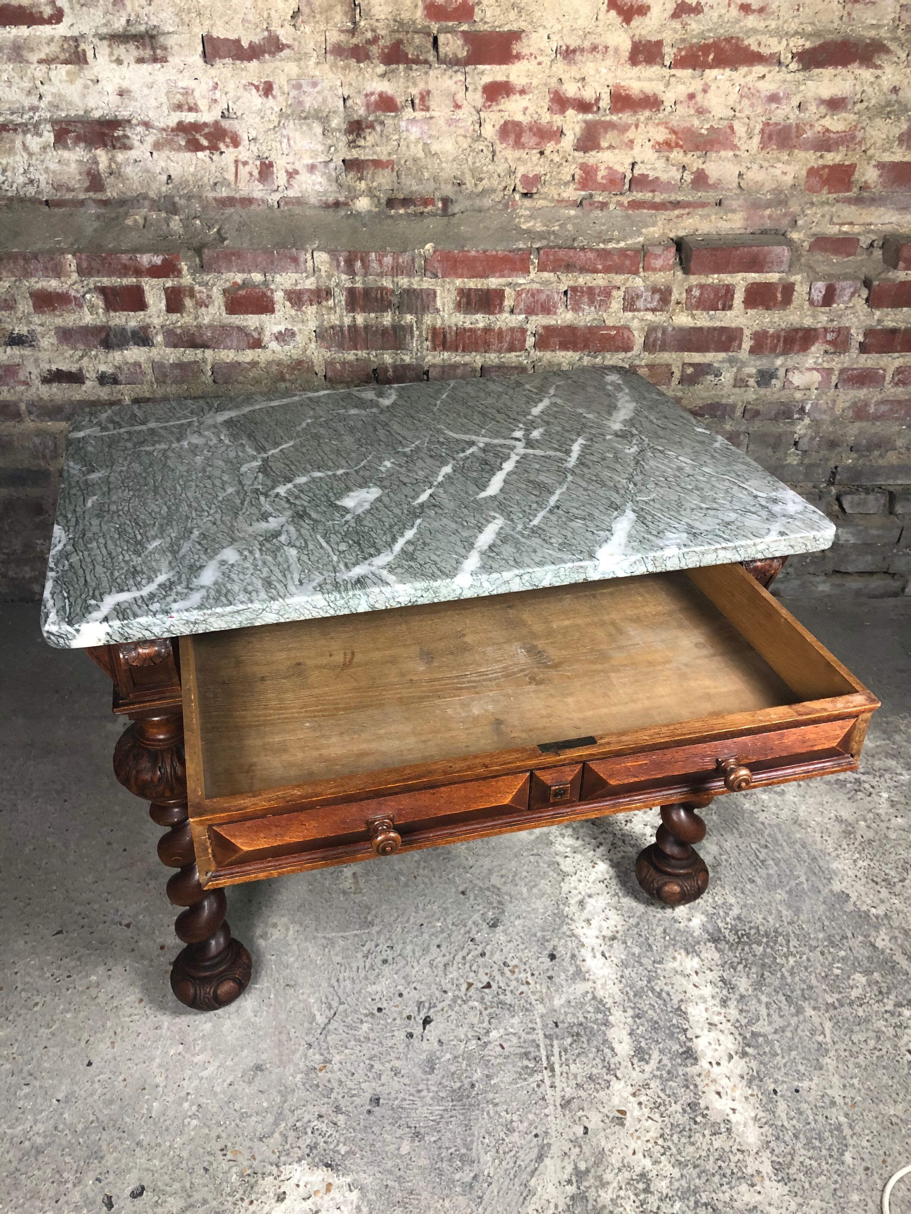 Louis XIII style table desk in oak with marble top