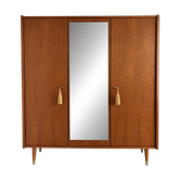 Vintage Mid-Century Wooden Wardrobe with Mirror – 1950s/60s