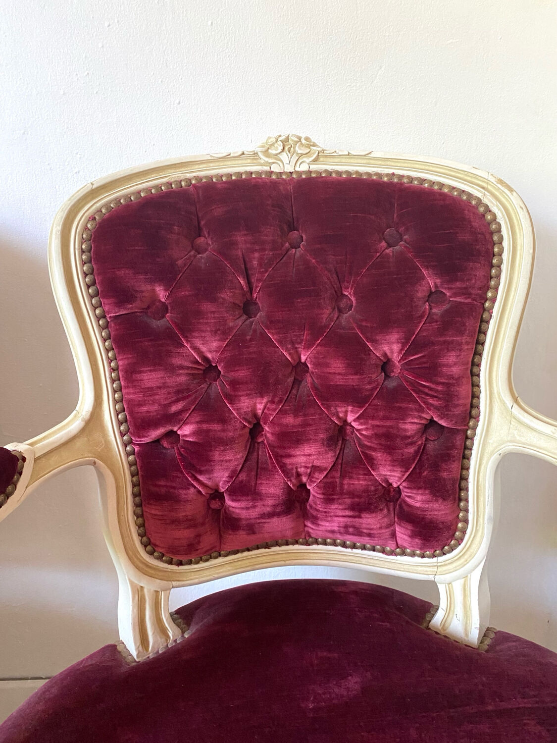Pair of Louis XV style upholstered velvet armchairs