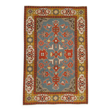 Antique Anatolian Kilim Rug,Turquoise Floral Flatweave Carpet 133x200cm