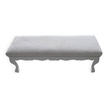Neoclassical lacquered bed end bench RAL 9010 and chenille