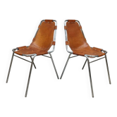 Chaises Les Arcs en cuir camel au design italien vintage de Charlotte Perriand pour Dal Vera des années 1970.