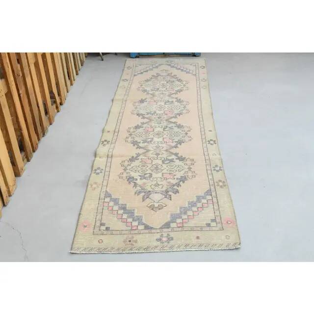 1970s vintage Turkish hand-knotted wool cotton pink runner rug 85x273