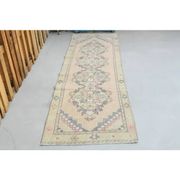 1970s vintage Turkish hand-knotted wool cotton pink runner rug 85x273